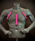 Aphrodite Fire Harness XL in pink mit silbernen Metallelementen, auffällig und kraftvoll