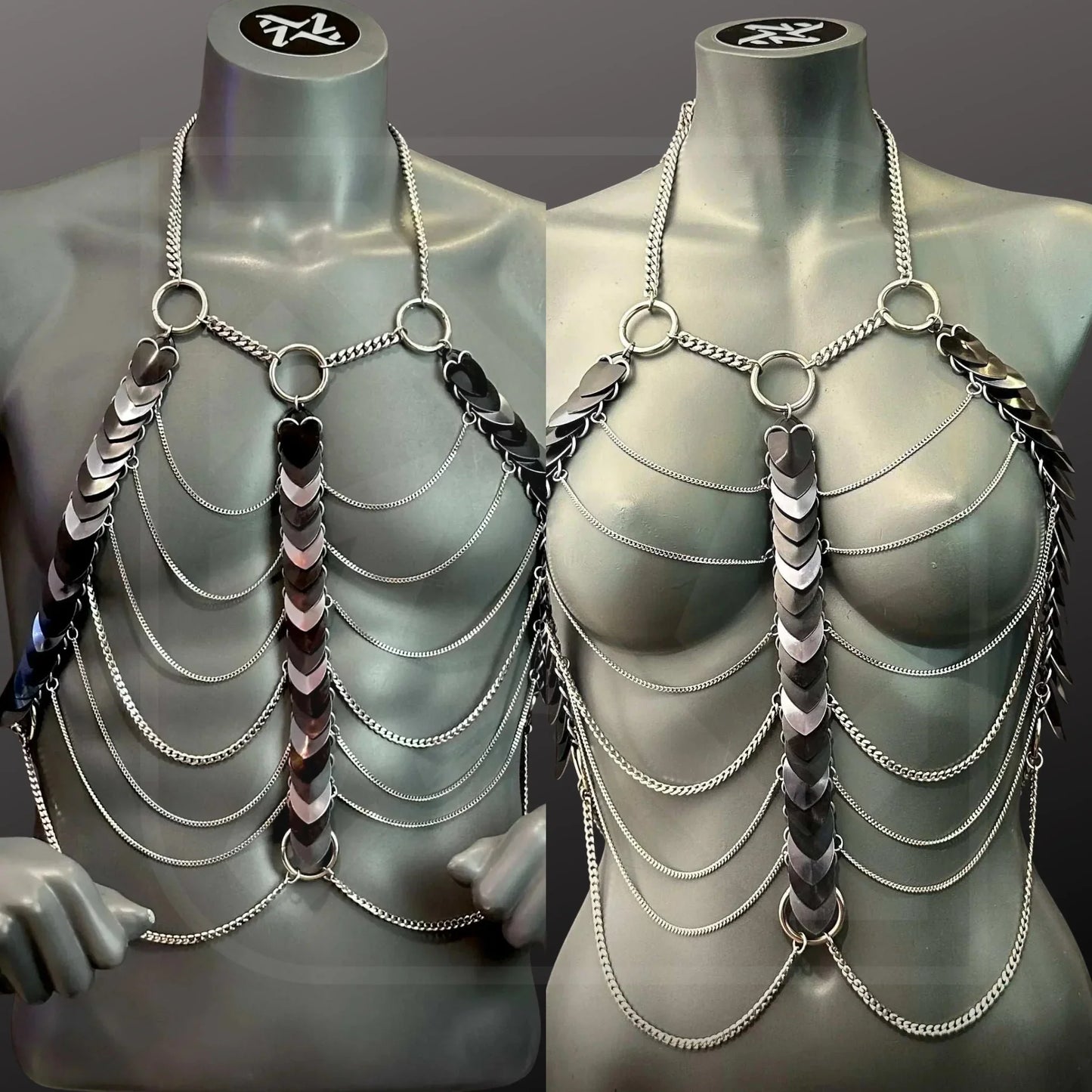 Multicolor Scalemail-Bodychain Harness aus Metallketten, Skaliertyp, festlich, auffällig