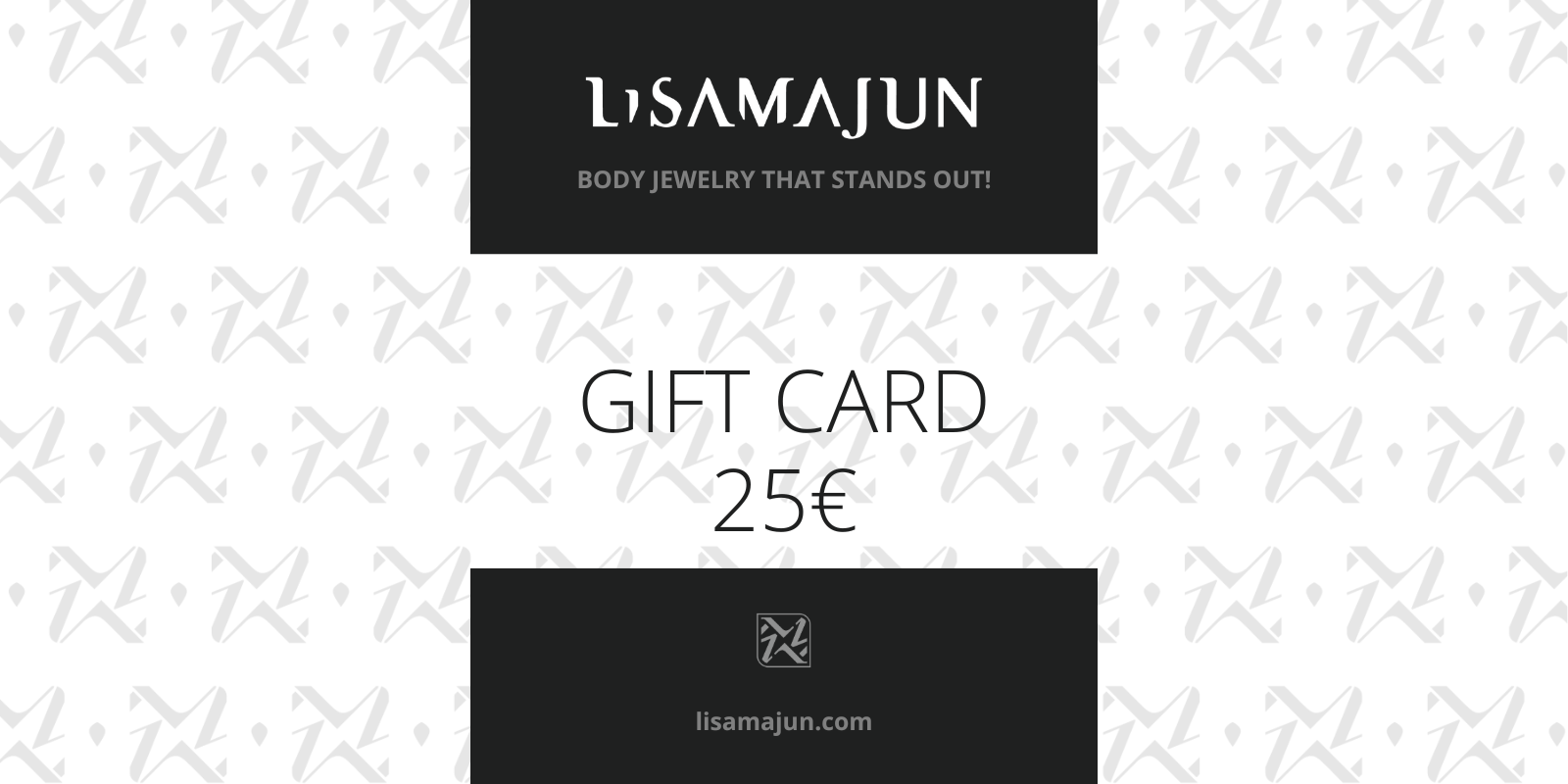 Lisa Majun Geschenkkarte 25€ in schlichtem Schwarz-Weiß Design modern und elegant