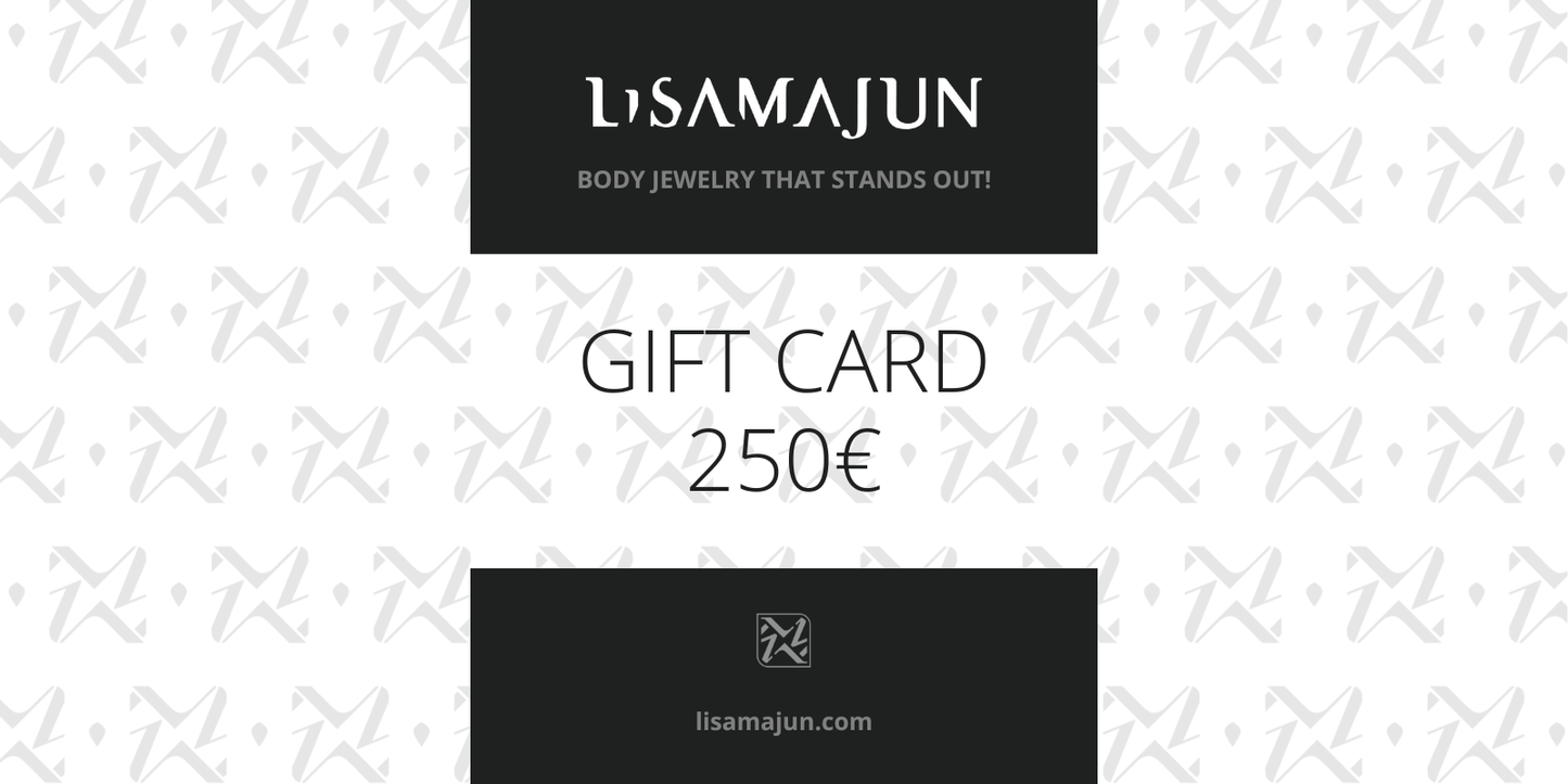 Lisa Majun Geschenkkarte 250€, modernes Schwarz-Weiß-Design, edel und ansprechend