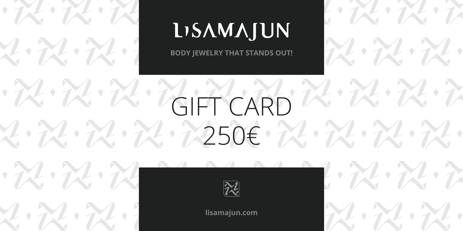 Lisa Majun Geschenkkarte 250€, modernes Schwarz-Weiß-Design, edel und ansprechend