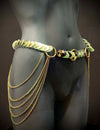 Glow in the dark Aphrodite Desire Harness Gold mit goldenen Ketten elegant und sinnlich