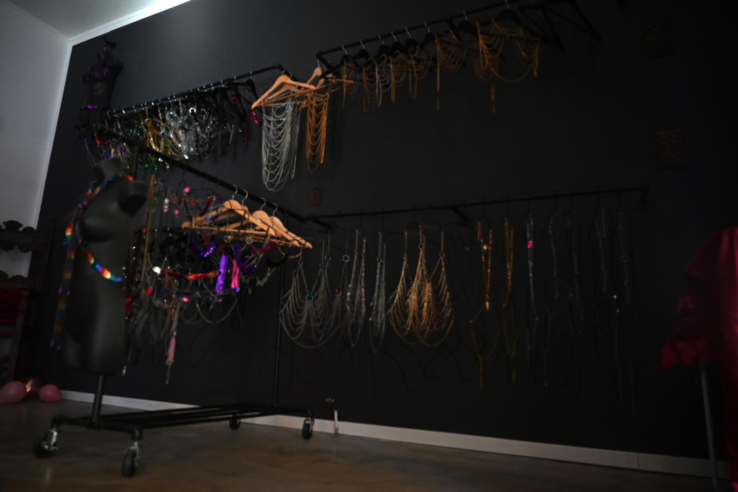 Chains hanging on the wall at the showroom 