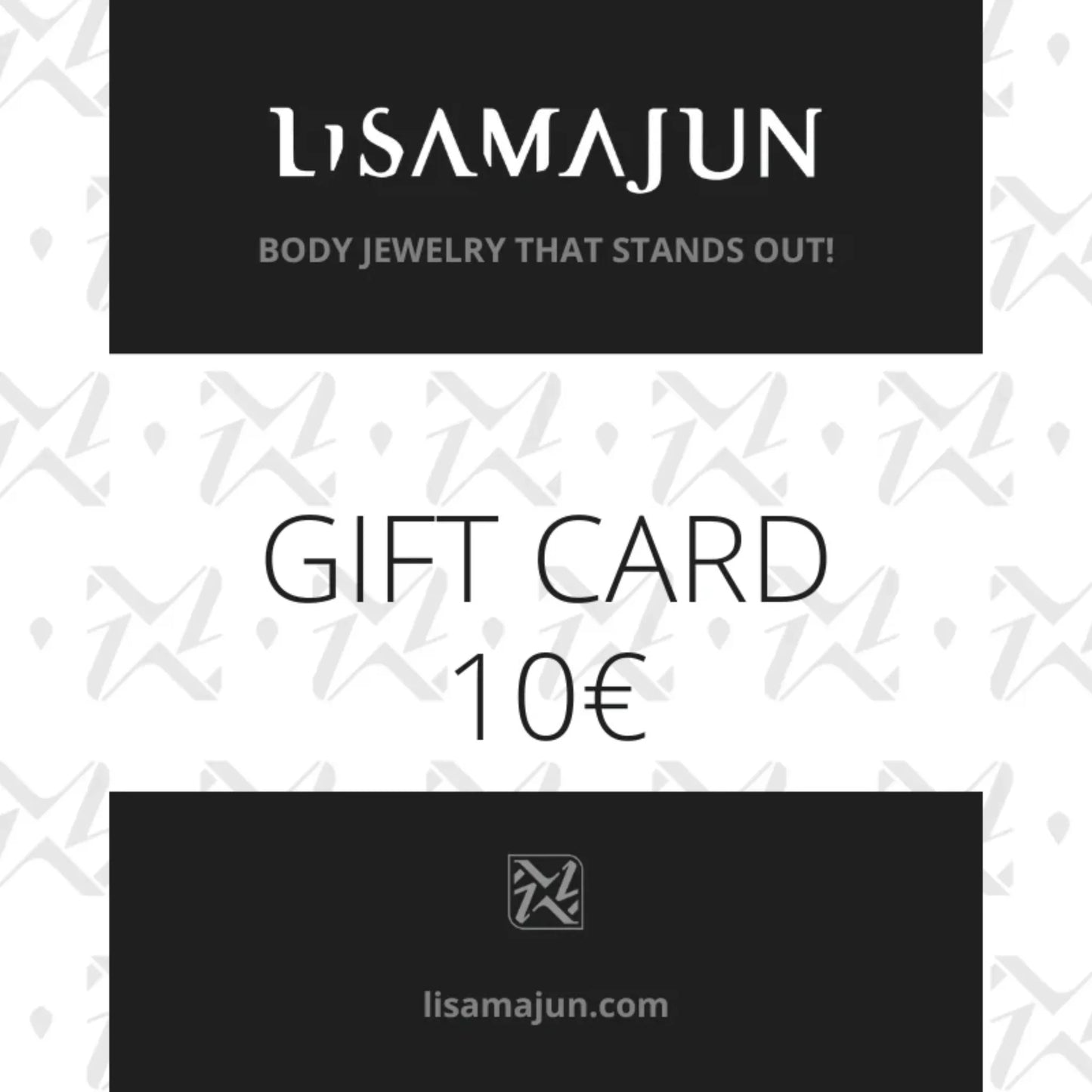 Schwarze und weiße Geschenk­karte, moderner Stil, neutraler Look, Freude schenkend, Wert 10€