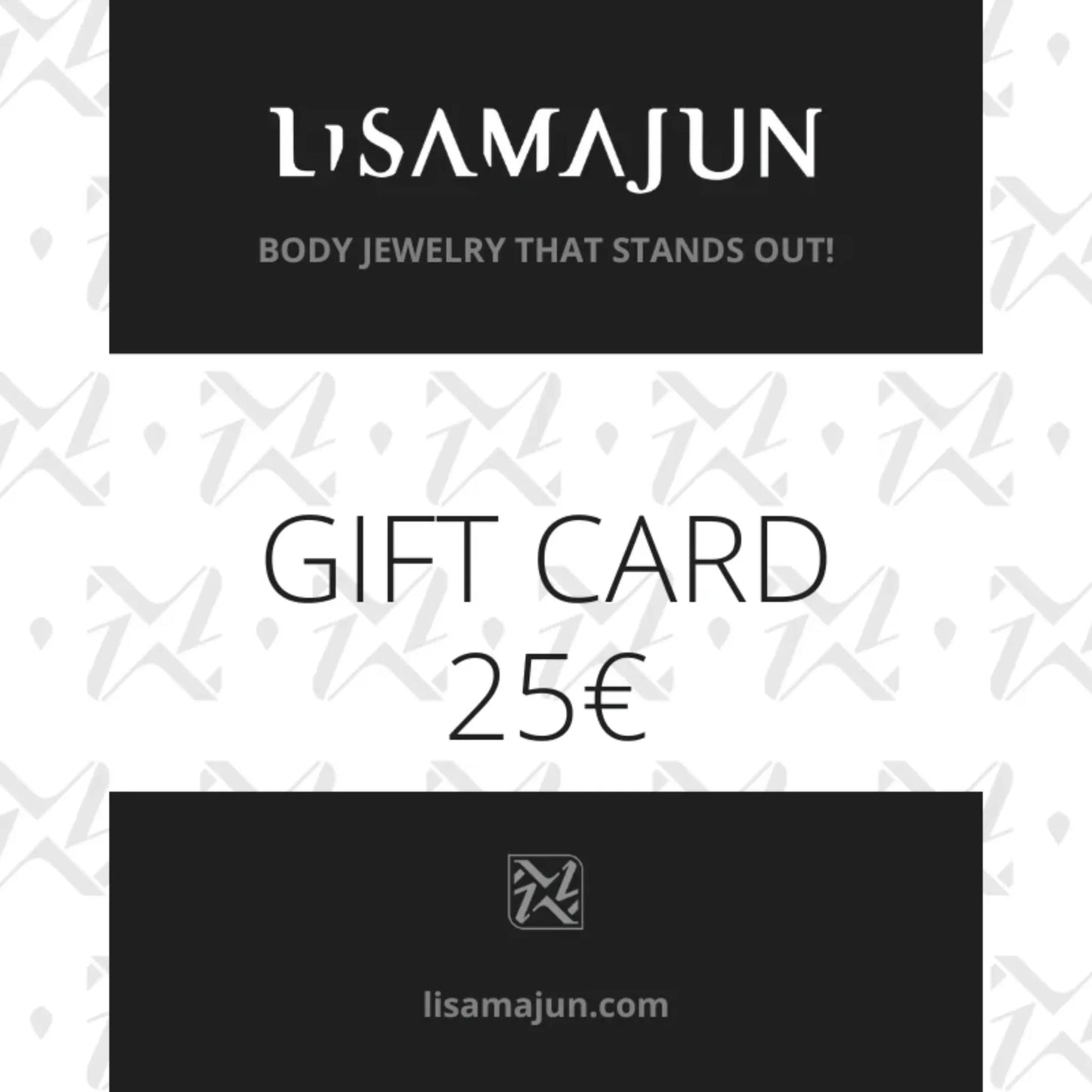 Geschenkkarte 25€ in monochromen Farben, modernes und elegantes Design, neutrale Emotion