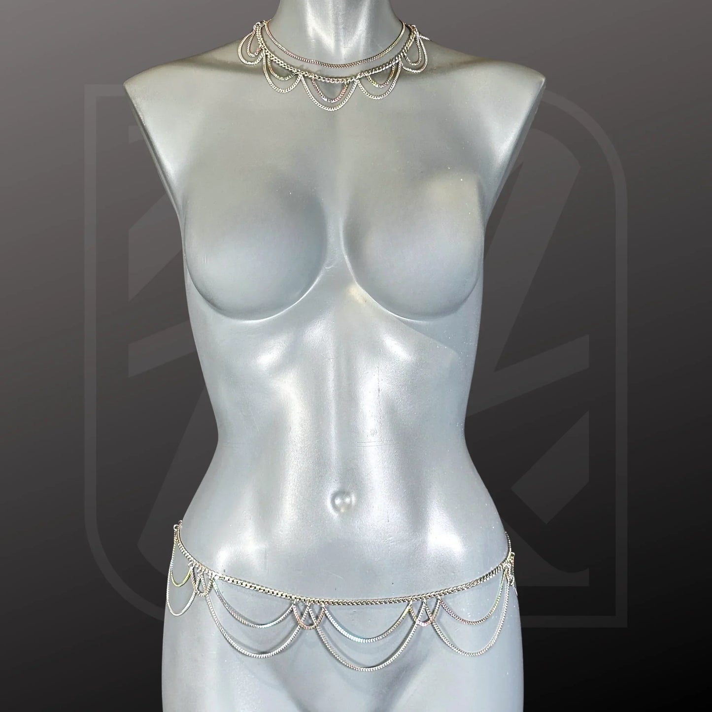 Set Mira , Bodychain Silver Regenbogen