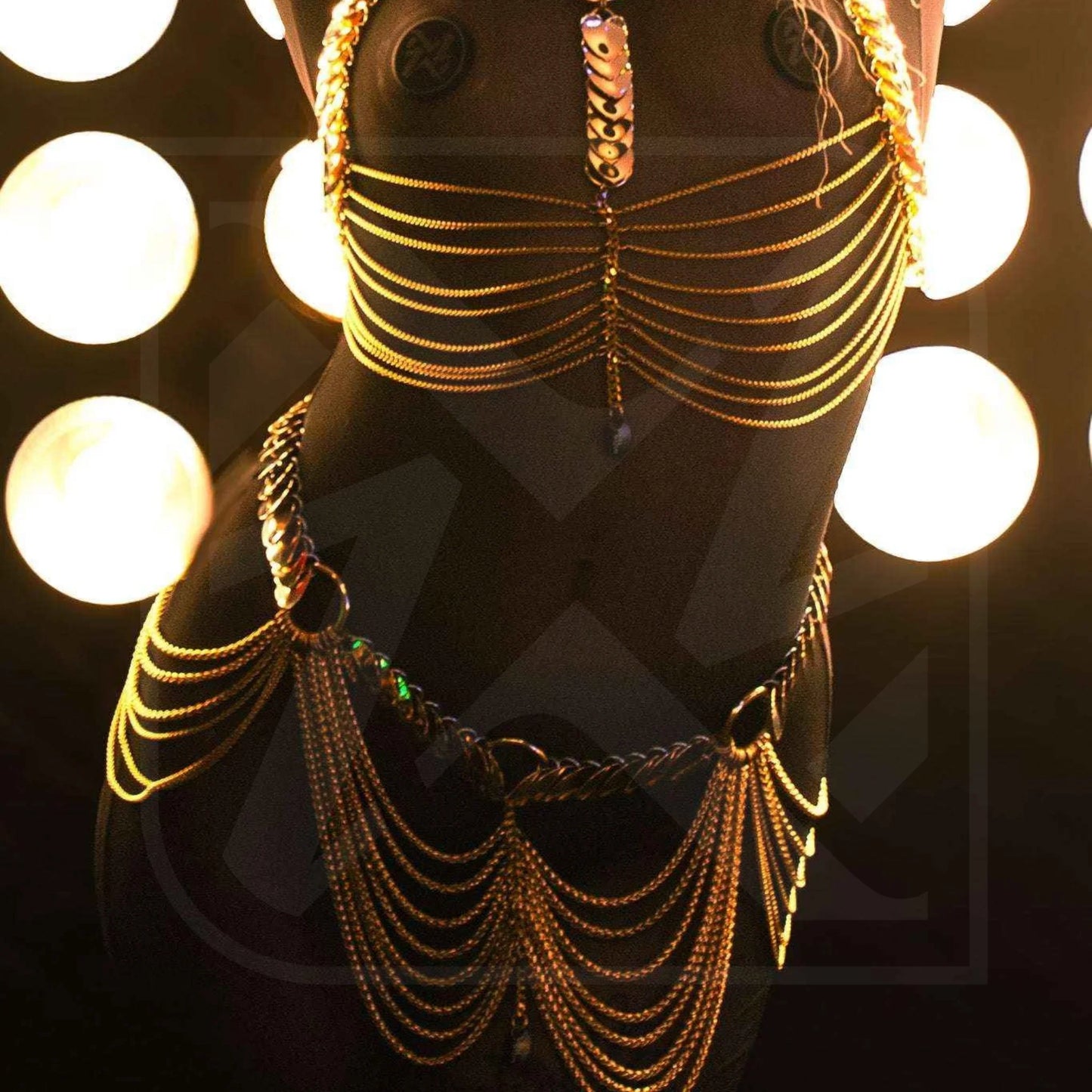 Set aus 24K vergoldeten Bodychains im Aphrodite-Stil, mehrreihig, sinnlich und elegant