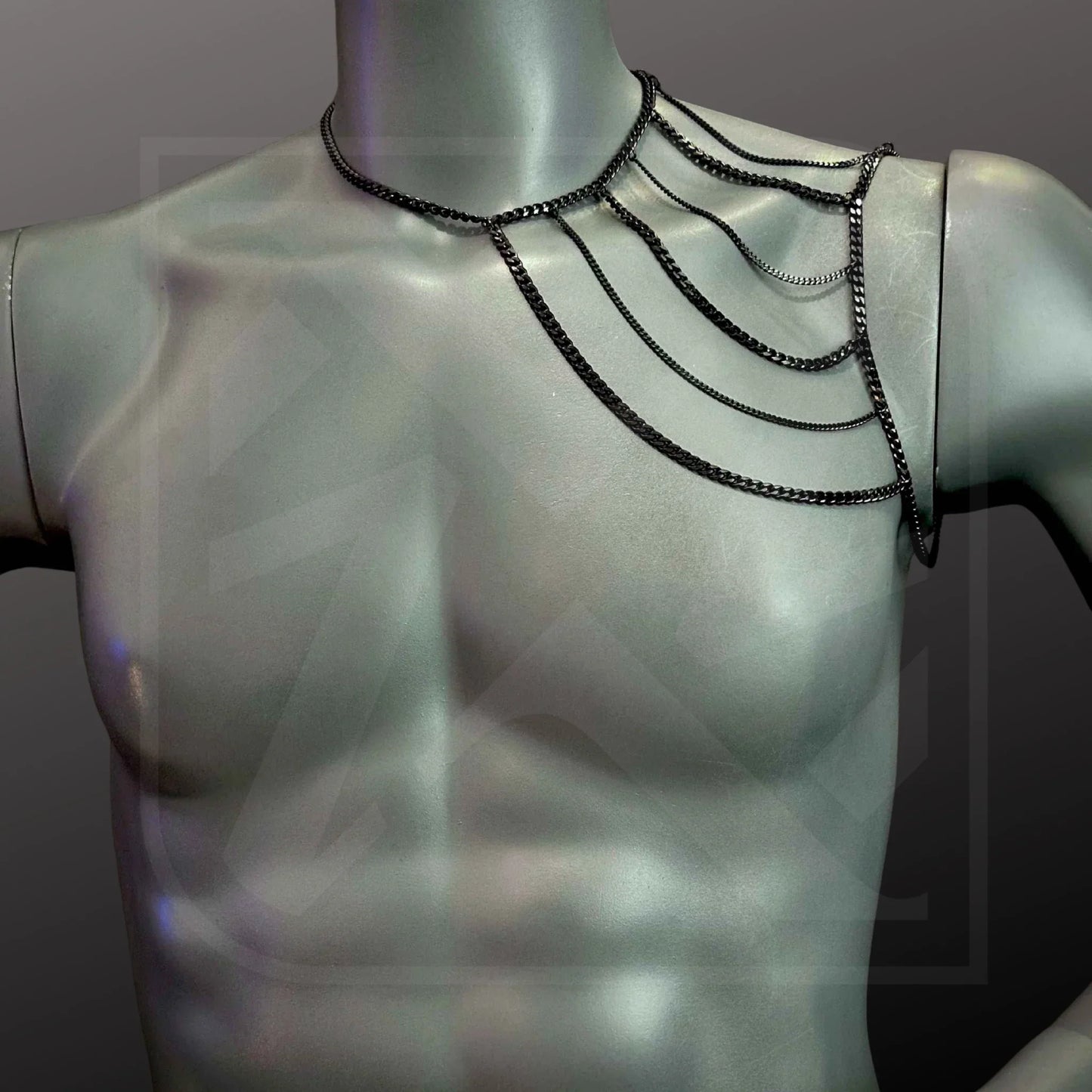 Asymmetrische schwarze Edelstahl-Bodychain, Flügelstil, modern und extravagant, edgy Look