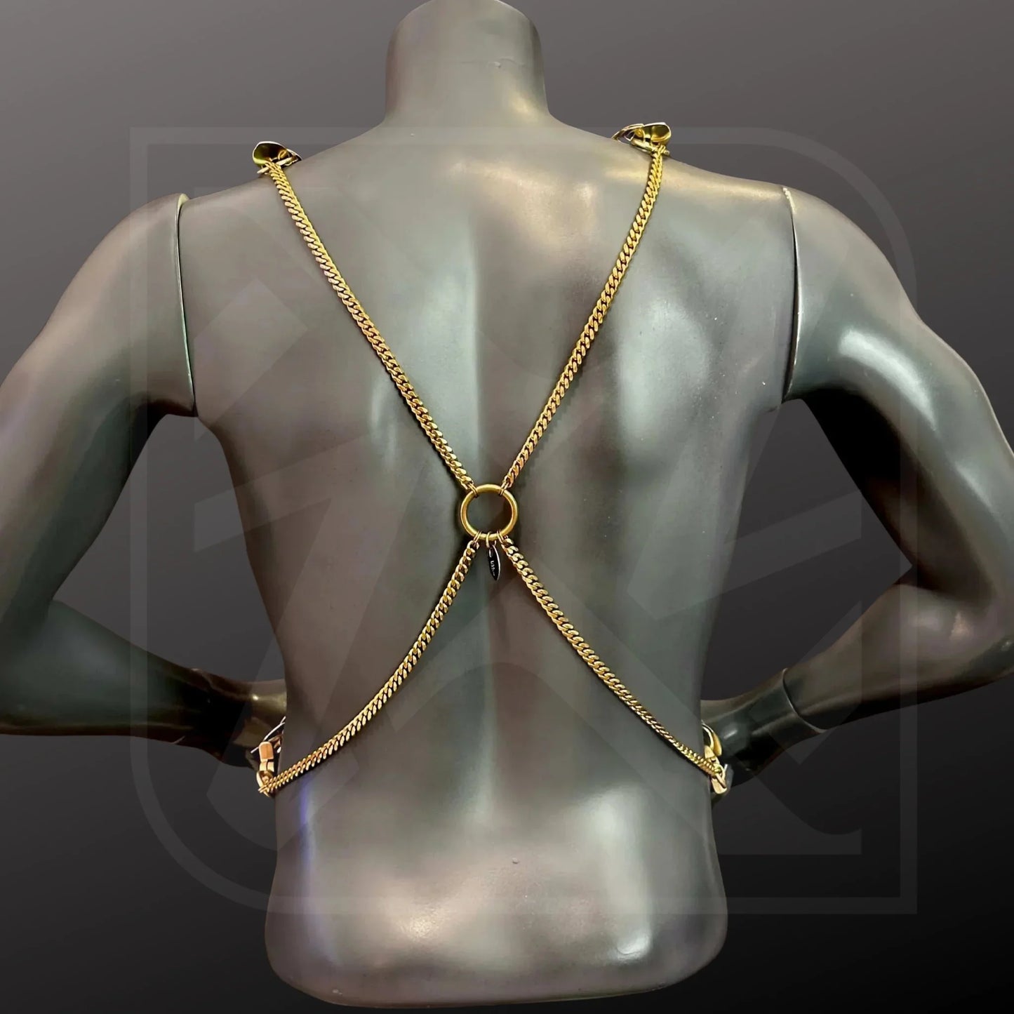 Goldfarbener Panzerketten-Harness im Multicolor-Stil, elegant, modern, ausdrucksstark